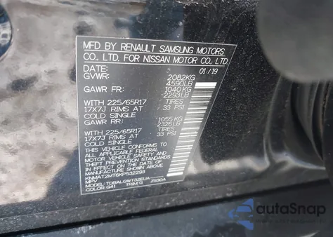 2019 Nissan Rogue Sv z USA, uszkodzony, nr VIN KNMAT2MT6KP532293